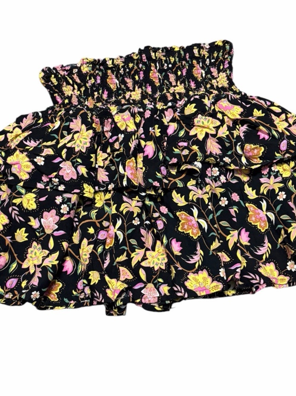 Rachel Zoe Black Floral Smocked Mini with Pink & Yellow Blooms
